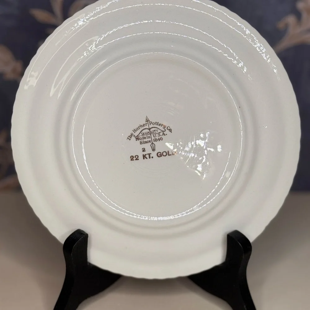 Vintage Set of 6 The Harker Pottery Co. 22 Karat Gold Rim Ceramic Plate